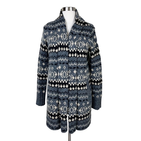 Charter Club Gray Wool Blend Fair Isle Chunky Knit Long Sleeve Open Cardigan M - Picture 1 of 8